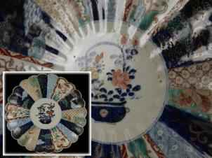 慶應◇江戸時代 [URA]極上/伊万里色絵染付花草文大皿/32.0cm/骨董/