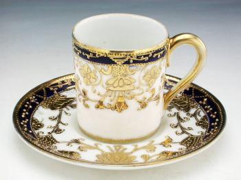 オールドノリタケ銘品 オールドノリタケ・金盛上藍帯華装飾紋