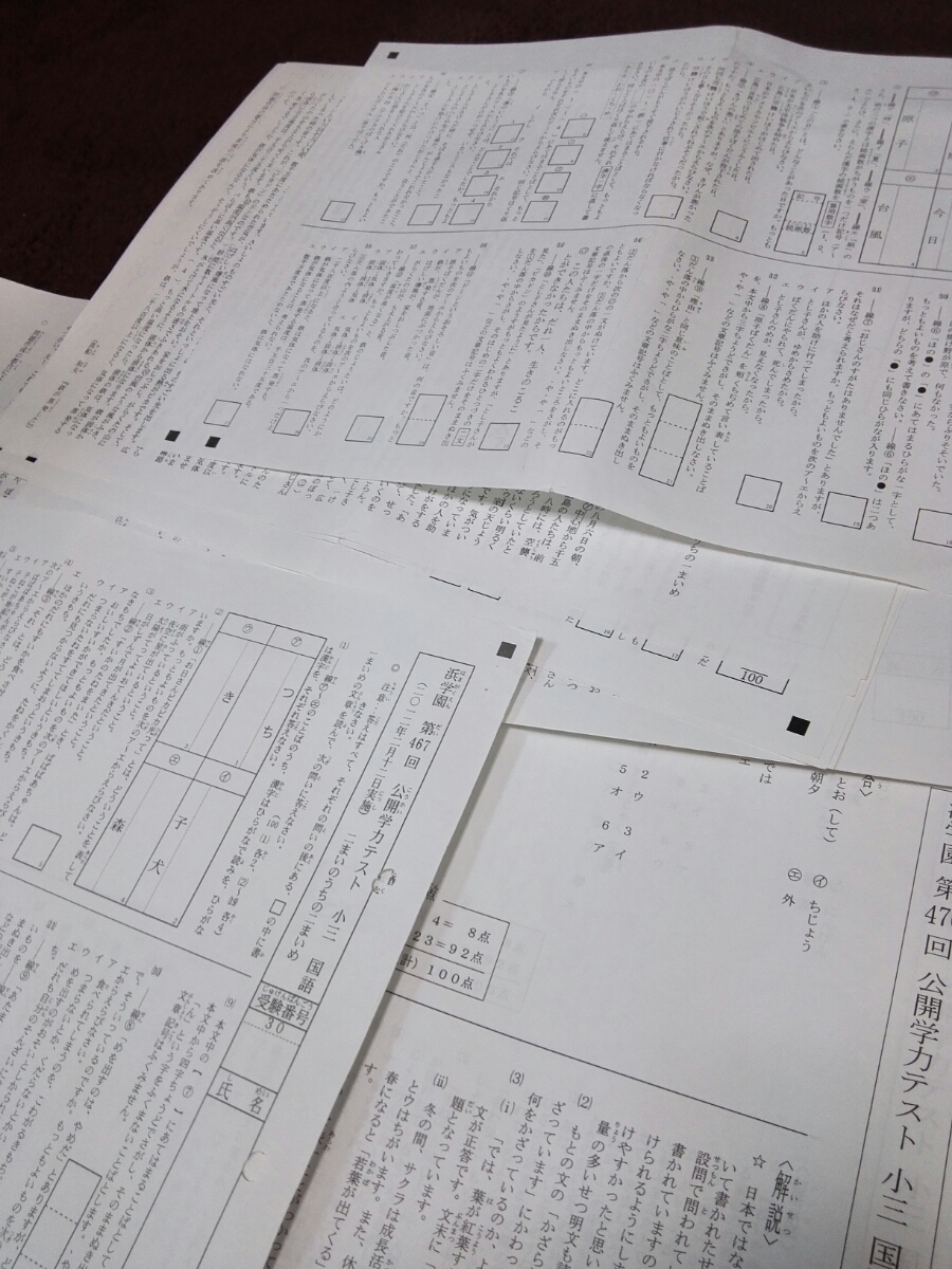 浜学園 小3 公開 学力 テスト 国語 1年間分 問題 解答 解説 抜け無し
