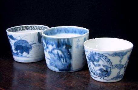 古伊万里 染付 そば猪口3種3客 江戸後期/18c18 古伊万里 蕎麦猪口