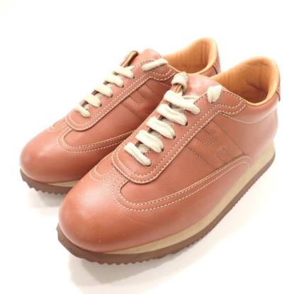 美品◇HERMES エルメス クイック レザーローカットスニーカー 35.5 茶 