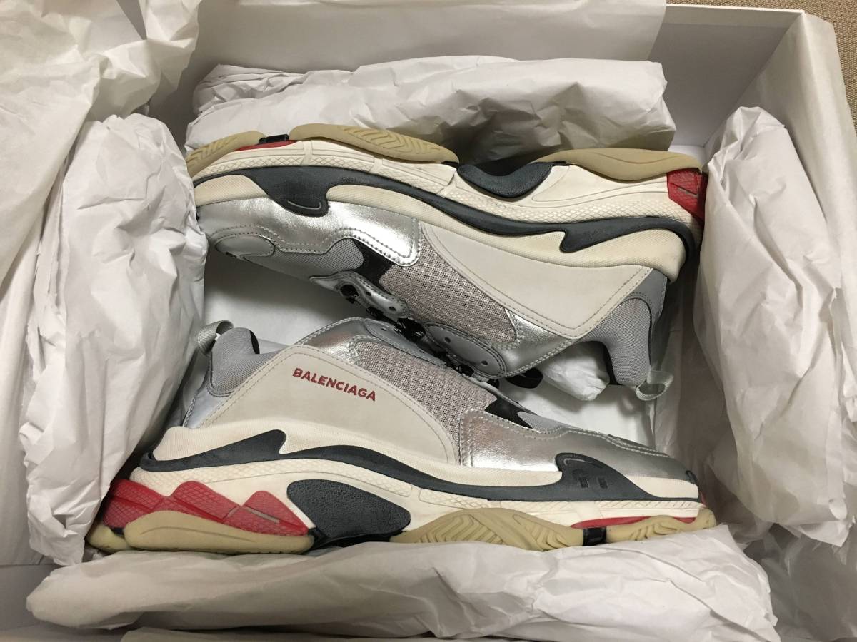 45】BALENCIAGA Triple S Silver 29.5cm Black Red 18SS バレンシアガ 