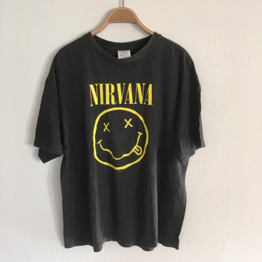 90s NIRVANA スマイル Tシャツ サイズXL 黒 ビンテージ WILD OATS USA 