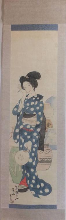 宙竹久夢二「逝く者」肉筆絹本 掛け軸 『人物』 竹久夢二 『 肉筆保証