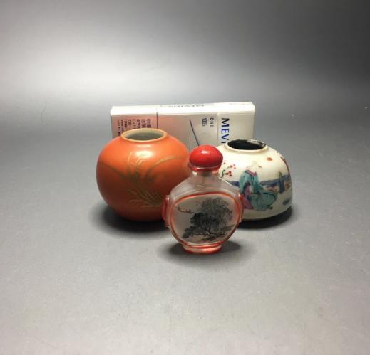 清乾隆年製 時代唐物 嗅ぎタバコ 3点 料器鼻煙壷 被せ