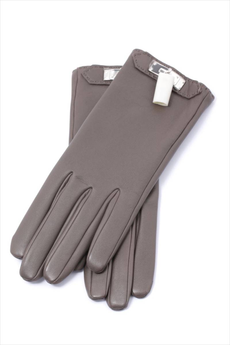美品】エルメス ケリー レザーグローブ 手袋 ラムスキン グレー 美