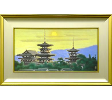 WISH平山郁夫「黎明薬師寺」工芸画(岩絵の具方式) : 約15 65cm×33cm 