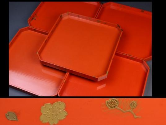 【流】時代漆器 根来塗 隅切膳二客 KN668 時代根来塗り7寸伊藤寛司商店 &frasl; 漆器 &frasl; 漆塗り : アイ