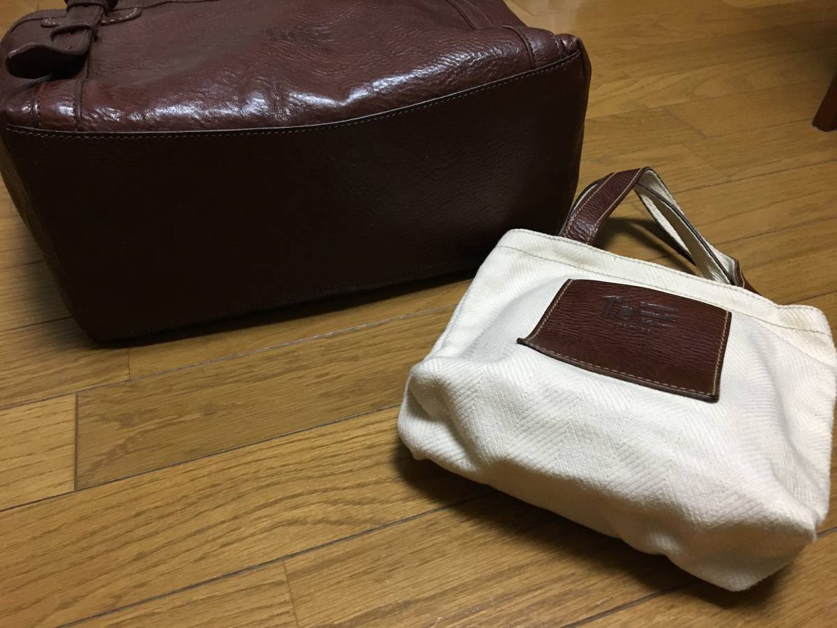 美品 genten ゲンテン 牛革 トートバッグ 肩掛け （ポーチ、付き） 茶 