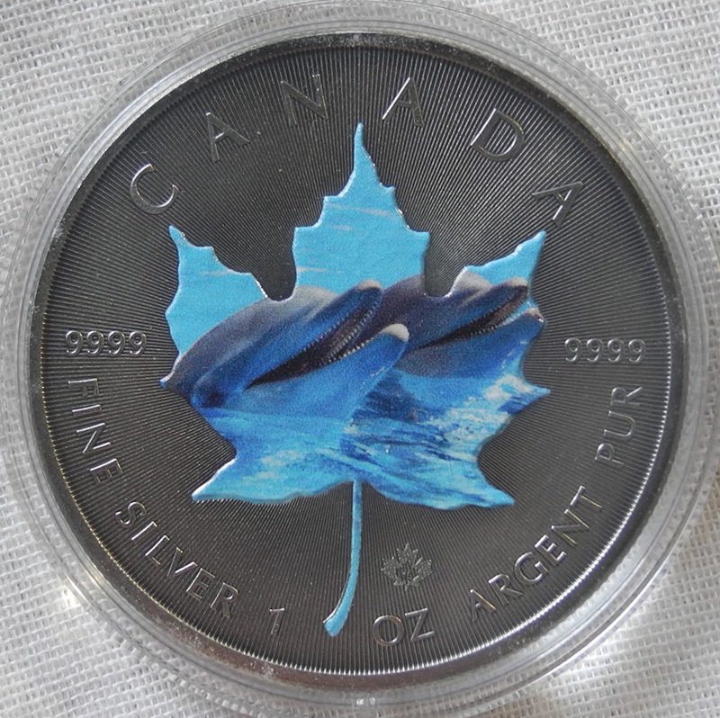 カナダ 5ドル銀貨 1oz 2015年 限定カラー+アンティーク加工 メイプル