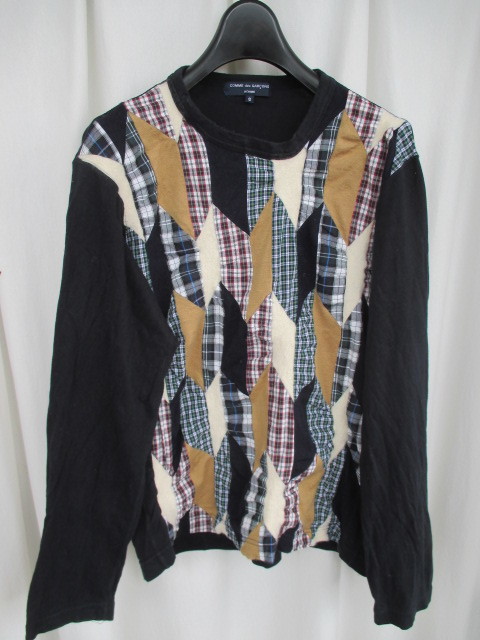 10AW COMME des GARCONS HOMME コムデギャルソン オム チェック柄＆ニットドッキング 長袖切替カットソー メンズM 紺 送料360円対応可能(長袖Tシャツ)｜売買されたオークション情報、yahooの商品情報 男性用