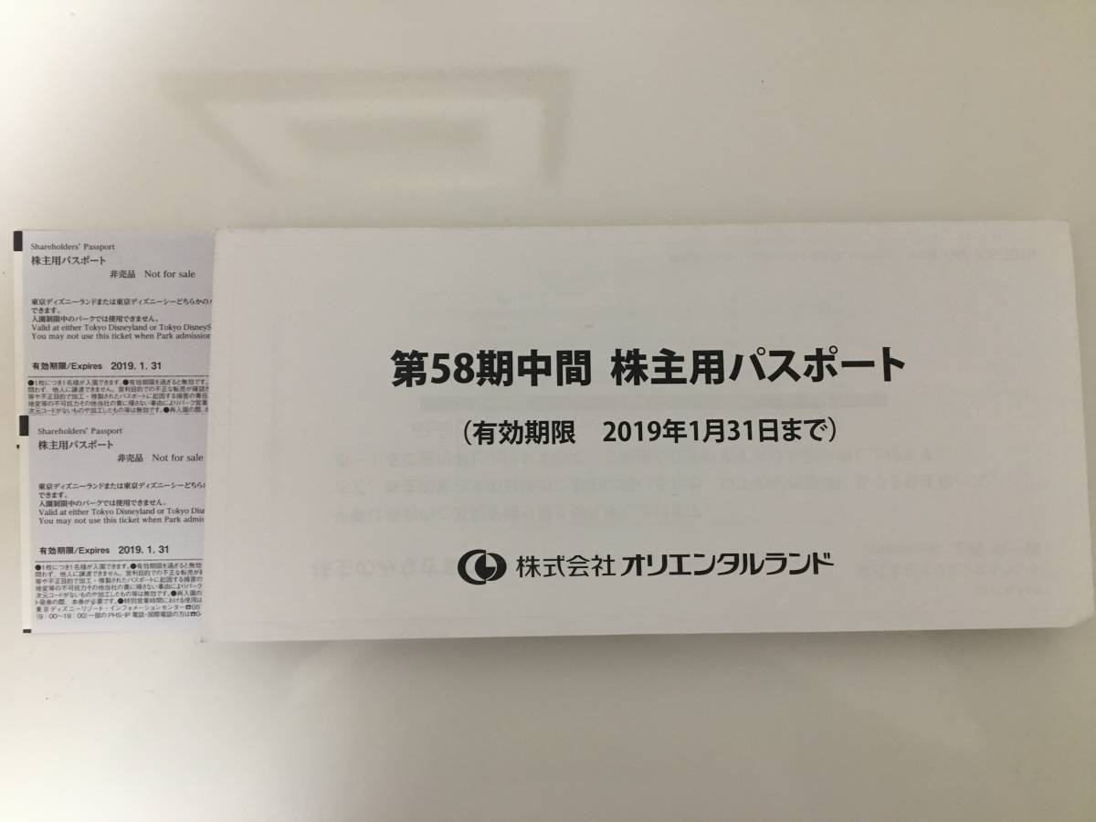 東京ディズニーリゾート 株主用パスポート2枚☆2019年1月31日迄☆送料込☆