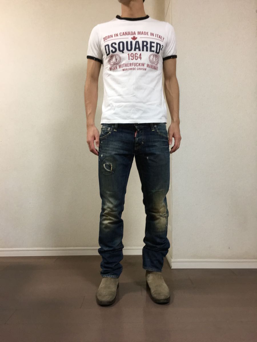 DSQUARED2 ★ディースクエアード ★ 白Ｔシャツ トリムＴシャツ Mサイズ イタリア製 ロゴＴシャツ ファッション ブランド別