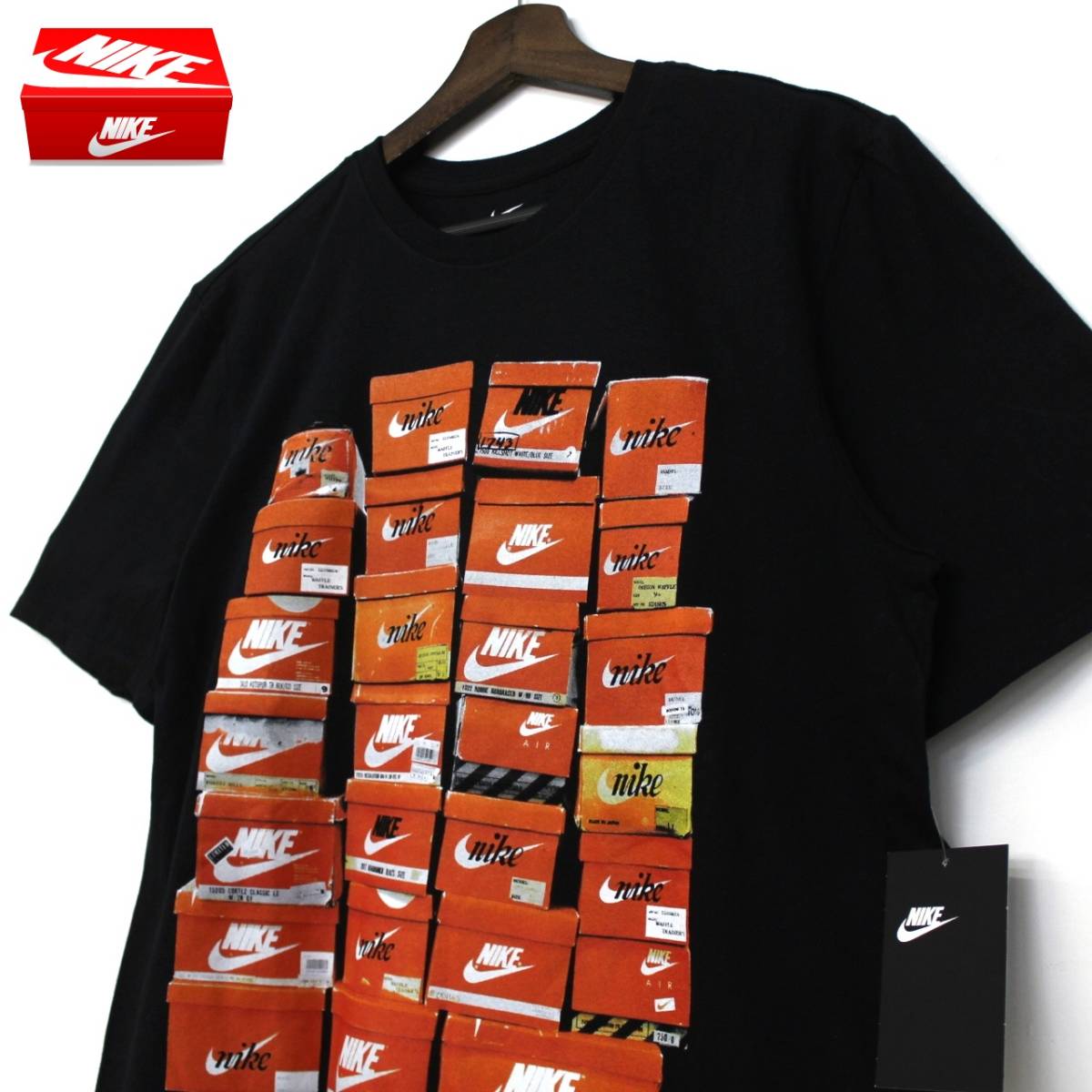 【NIKE VINTAGE SHOE BOX 】新品タグ付(nt41)Tシャツ(メンズ M) 黒色『ナイキ ビンテージシューズボックス』*USA NIKEモデル正規品*