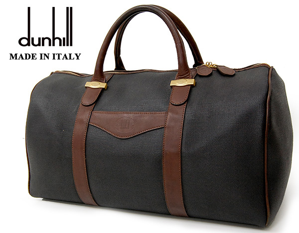 堅牢！イタリア製 ダンヒル dunhill 牛革レザー x PVC 中型ボストンバッグ/1～2泊程度 旅行用トラベルバッグ