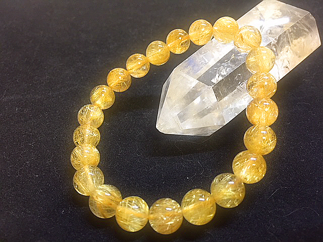 天然石最強の金運up【黄金タイチンゴールドルチルクォーツ】ブレスレット　内寸16㎝　女性サイズ　8.6㎜粒　パワーストーン　お買い得①