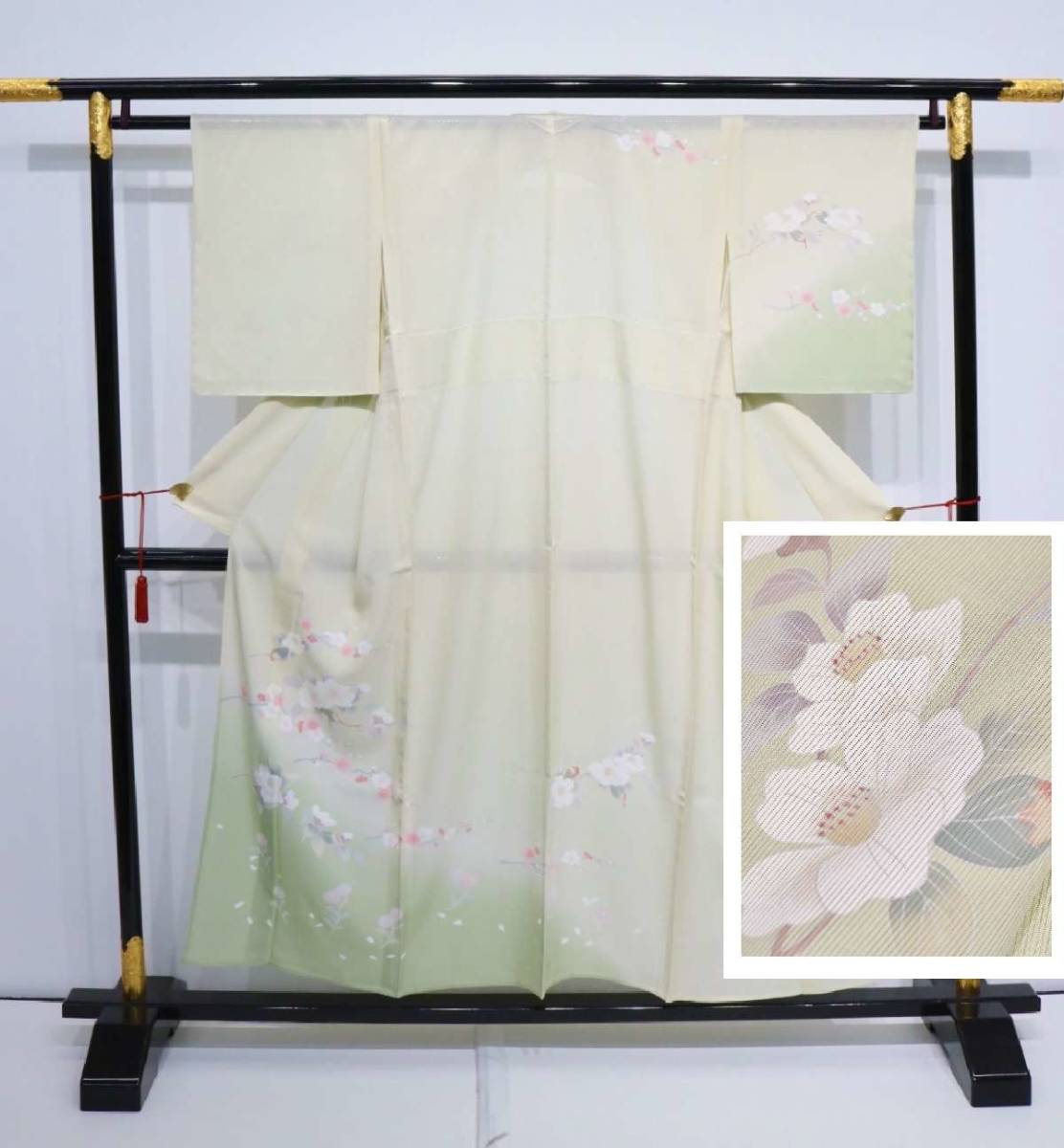 【フルセット】単衣訪問着→駒刺繍 立波御所車花文 暈し染め 金彩 正絹 逸品、 1906☆送料無料 正絹 夏の訪問着 駒絽 優美な友祥染裾暈模様 156/62・5