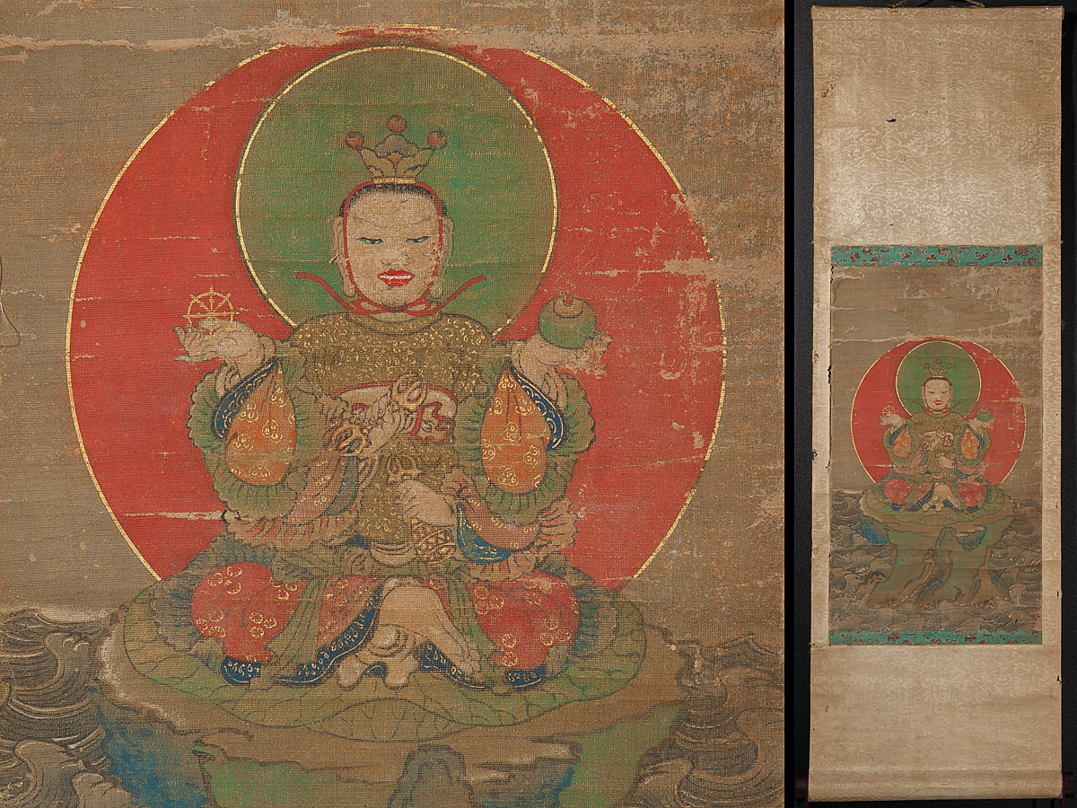 五】古仏画 『如来荒神像』 絹本 肉筆 掛軸 掛軸 仏画『如来荒神像』 緑和