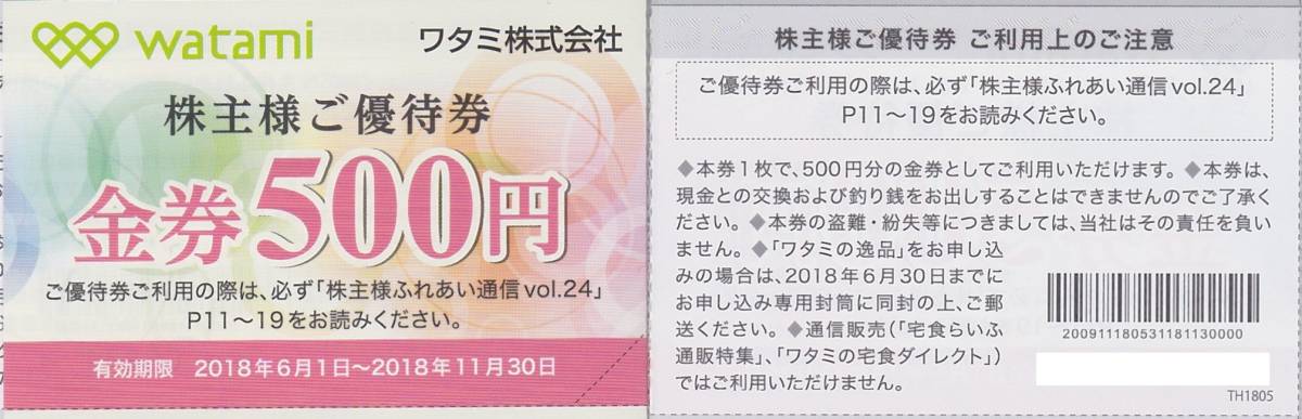 ワタミ株主優待券６０００円分（５００円券１２枚）