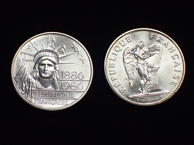 フランスコイン　100F　銀貨　1986年・1989年　2枚　自由の女神 xvpbvx