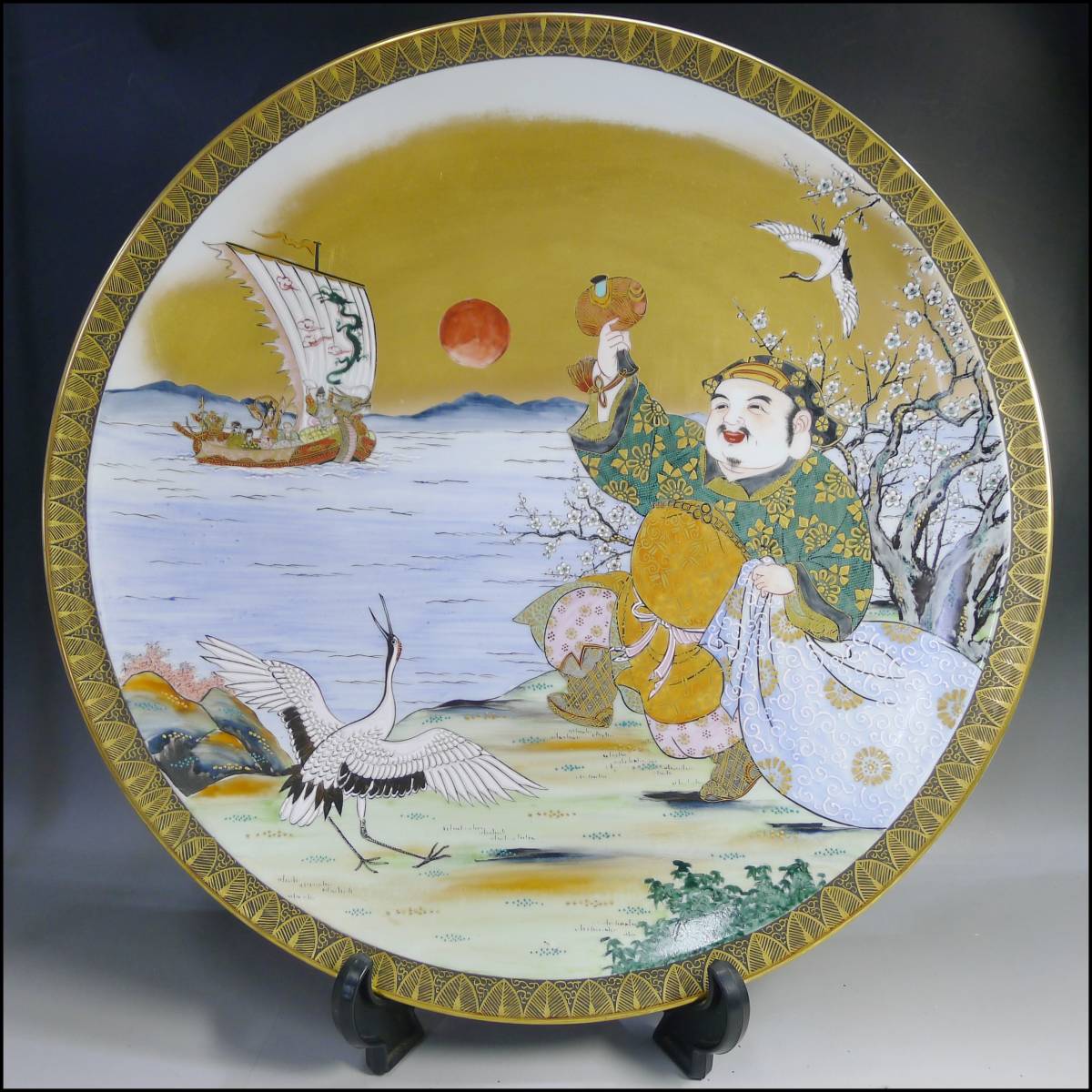 飾皿 金彩 山水図 九谷製 石盛堂 金襴手 細密画 楼閣 皿 色絵 青