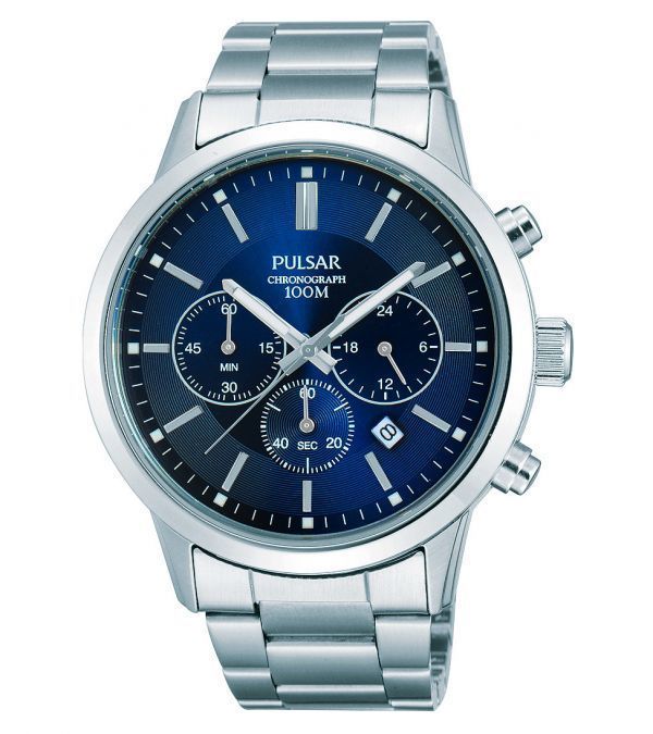 セイコー美しきブルーメタリック 逆輸入PULSAR100m防水 クロノグラフ 日本未発売 パルサー SEIKO 腕時計 新品未使用 メンズPT3741