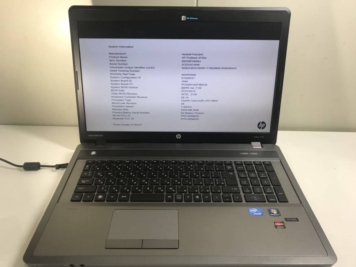 ProBook : 4740s HP Core i5 4GB ノートパソコン hp 中古 3360M 2.8GHz 