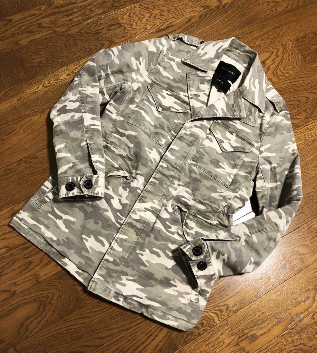 未使用☆[1piu1uguale3×AKM] LEON別注 定価113，400 STRETCH MORESKIN NEW M-43 SAGE CAMO カモ ヴィンテージ加工ミリタリージャケット 5
