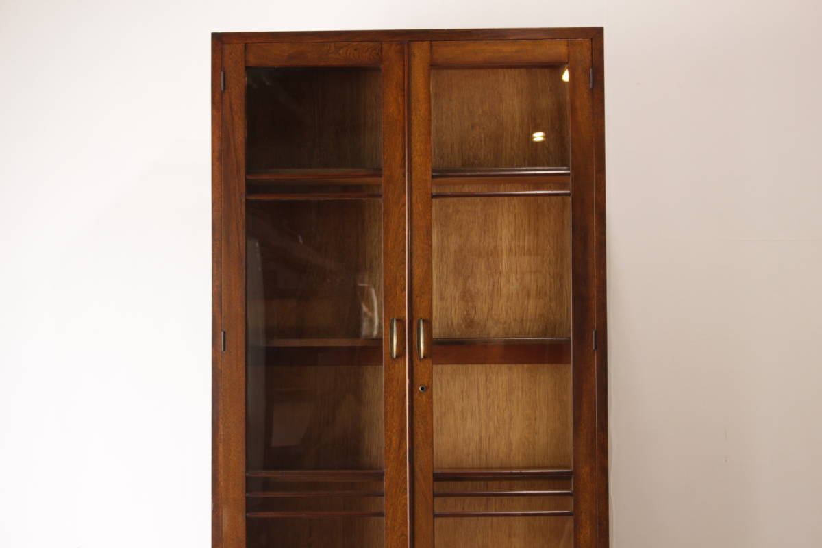 木製 飾り棚 ガラス扉 収納棚 英国アンティークのガラス扉付き本棚、オーク材のおしゃれなブック 中古 昭和 古家具 本棚 ブックシェルフ 食器棚 ガラス扉 収納 クラシカル 和モダン レトロ 無垢 戸棚 キャビネット/小道具