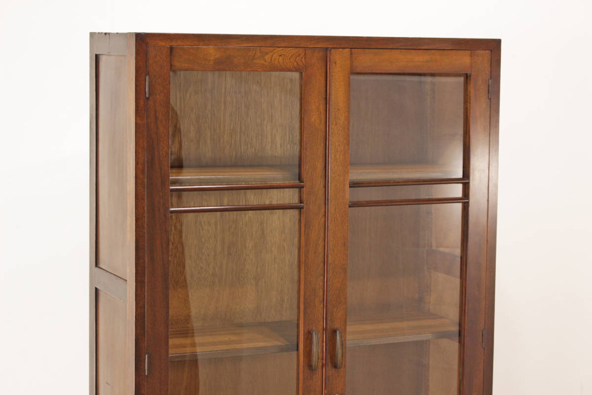 木製 飾り棚 ガラス扉 収納棚 英国アンティークのガラス扉付き本棚、オーク材のおしゃれなブック 中古 昭和 古家具 本棚 ブックシェルフ 食器棚 ガラス扉 収納 クラシカル 和モダン レトロ 無垢 戸棚 キャビネット/小道具