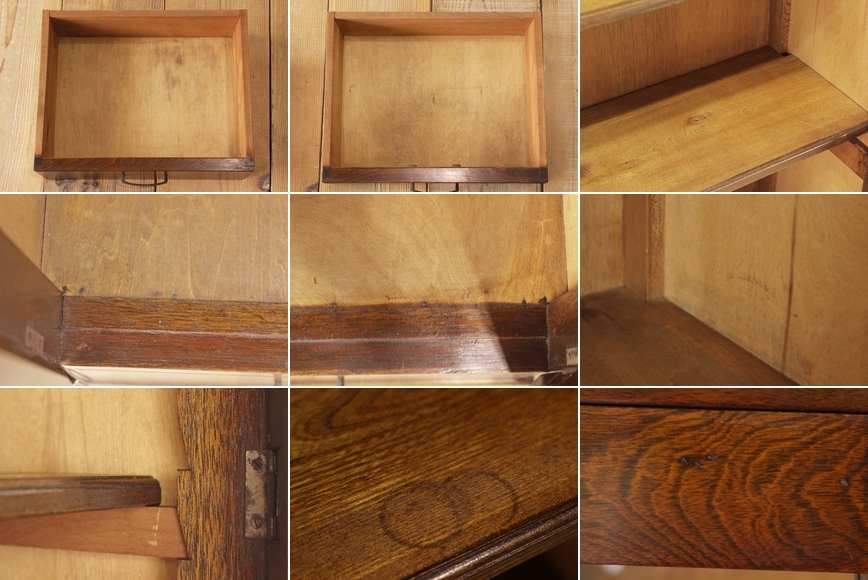 木製 飾り棚 ガラス扉 収納棚 英国アンティークのガラス扉付き本棚、オーク材のおしゃれなブック 中古 昭和 古家具 本棚 ブックシェルフ 食器棚 ガラス扉 収納 クラシカル 和モダン レトロ 無垢 戸棚 キャビネット/小道具