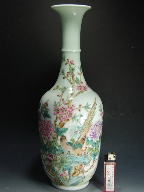 中国美術 色絵 花鳥模様 花瓶 高さ17.7cm DT402 中国美術 色絵 花鳥模様