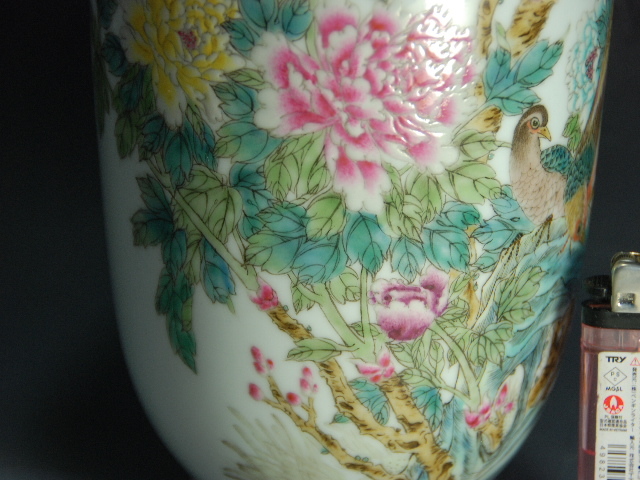 中国美術 色絵 花鳥模様 花瓶 高さ17.7cm 中国 色絵 花鳥花瓶 DT402