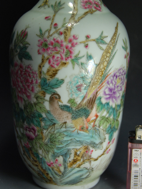 中国美術 色絵 花鳥模様 花瓶 高さ17.7cm 中国 色絵 花鳥花瓶 DT402