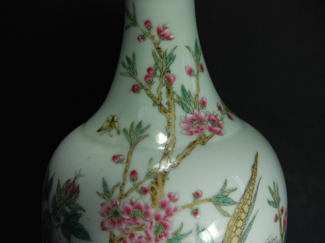 中国美術 色絵 花鳥模様 花瓶 高さ17.7cm DT402 中国美術 色絵 花鳥模様 花瓶 高さ17.7cm 中国 色絵 花鳥花瓶 DT402