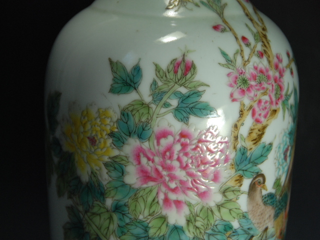 中国美術 色絵 花鳥模様 花瓶 高さ17.7cm 中国 色絵 花鳥花瓶 DT402