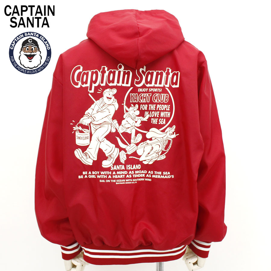 キャプテンサンタ CAPTAIN SANTA スウェット ベースボールプリント ダウンジャケット 美品 正規 CAPTAIN SANTA キャプテンサンタ ロゴデザイン ナイロン ハーフジップアップブルゾンレッド JMD