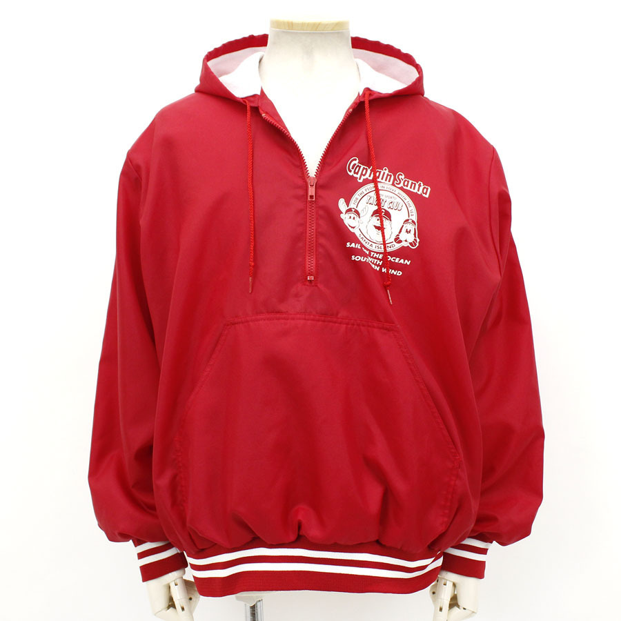 キャプテンサンタ CAPTAIN SANTA スウェット ベースボールプリント ダウンジャケット 美品 正規 CAPTAIN SANTA キャプテンサンタ ロゴデザイン ナイロン ハーフジップアップブルゾンレッド JMD