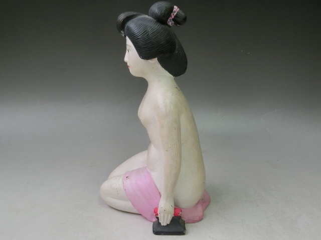 ○珍しい 日本髪の裸婦人形 裏絵 春画人形 箱付○枕絵 エロ 博多人形