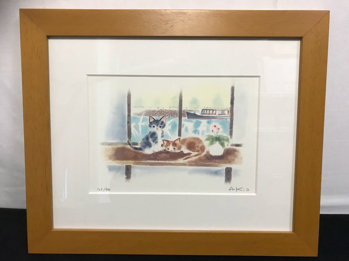 渡辺あきお 版画 絵画 ダイヤモンドスクリーニング 星空の散歩 猫