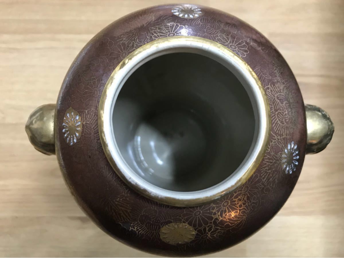 ☆ 【美品】薩摩焼 白薩摩 時代物 金彩 色絵 大飾り壷 花入 花生 花鳥