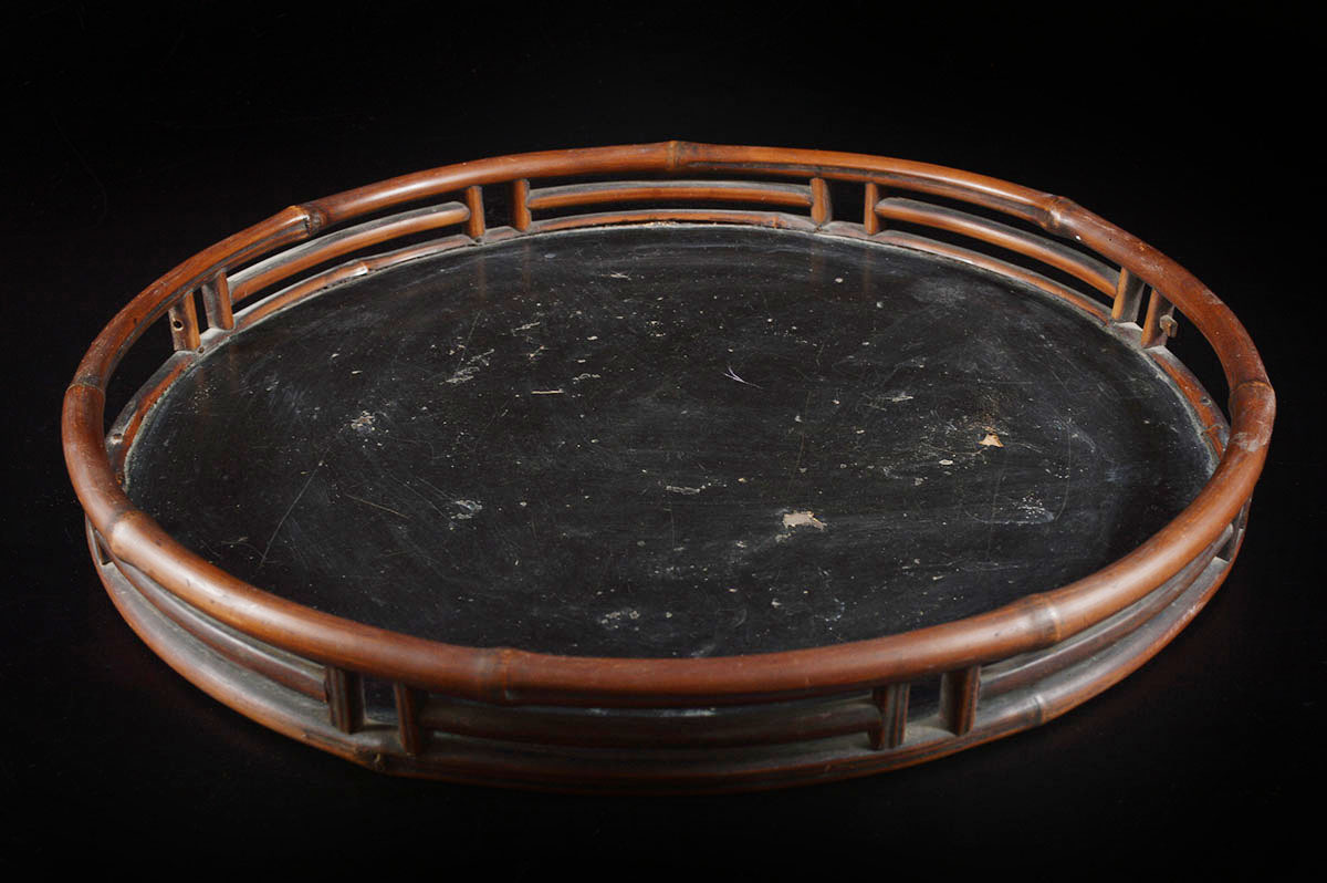 【雲】時代 古竹組丸形煎茶盆 直径37ｃｍ 古美術品((煎茶壷茶心壷朱泥急須旧家蔵出し)B3424