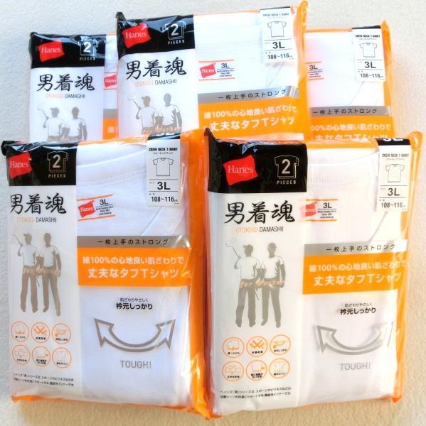 Hanes ヘインズ 丸首 半袖アンダーシャツTシャツ １０枚 男着魂 【3L】白 クルーネック 0841t　抗菌防臭　洗いに強い、丈夫な生地・・