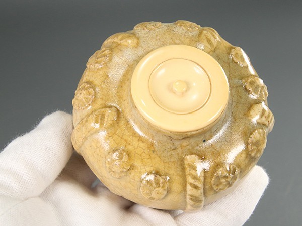 U395. 茶道具 紋様入 茶入 仕覆付属 合箱 / 茶室濃茶器茶碗抹茶杓棗小壷蓋物陶器陶芸