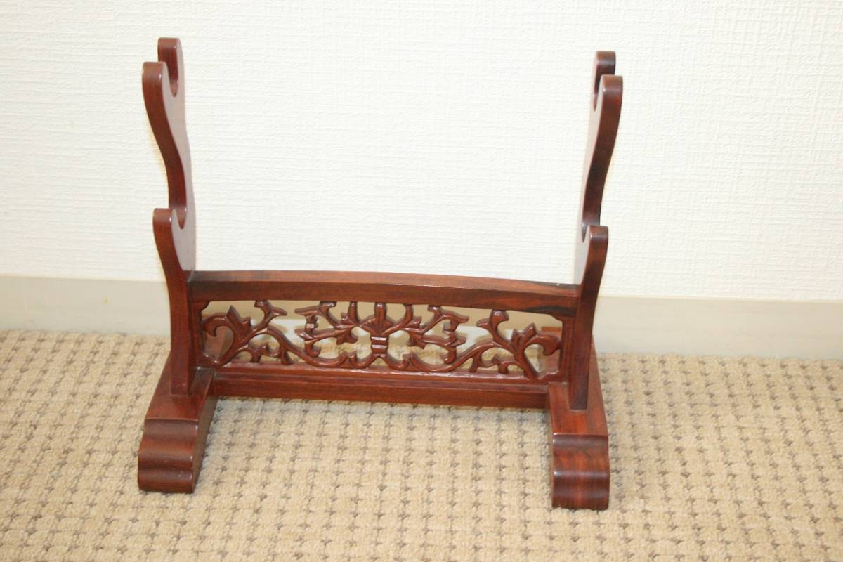 刀掛 銘木刀掛 刀⁄脇指 二本用 黒檀無垢 組立式 (