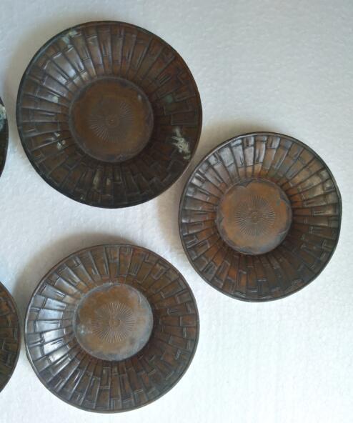 ID132》煎茶道具 銅製 竹節細工茶托五客 モール造 初だし品 流