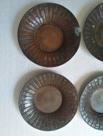 ID132》煎茶道具 銅製 竹節細工茶托五客 モール造 初だし品 流