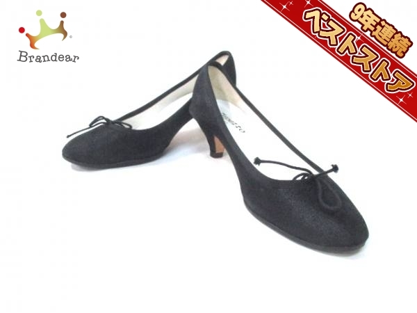 靴 パンプス レペット repetto 40 スエード 黒 レディース アウトソール張替済/リボン