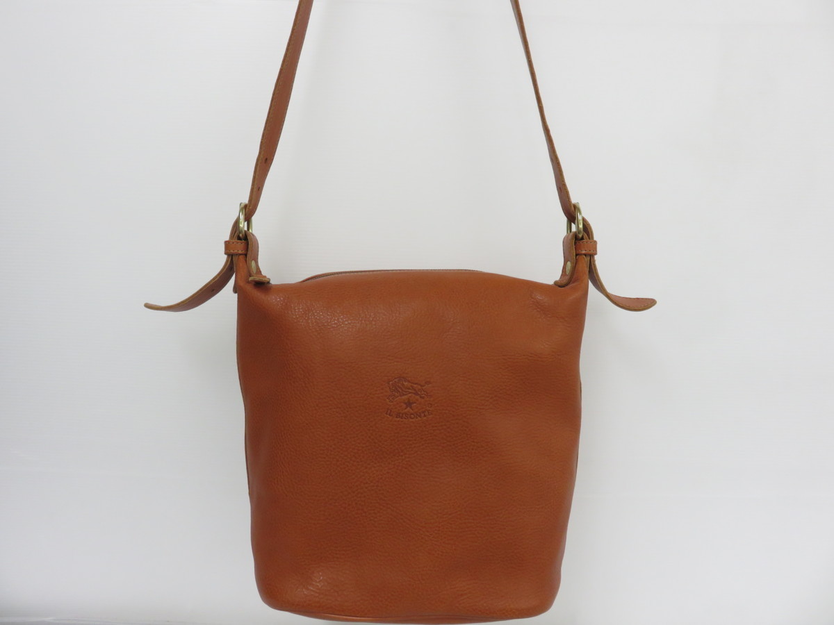 フラ徳山)美品 IL BISONTE イルビゾンテ バケツ型ショルダーバッグ M 