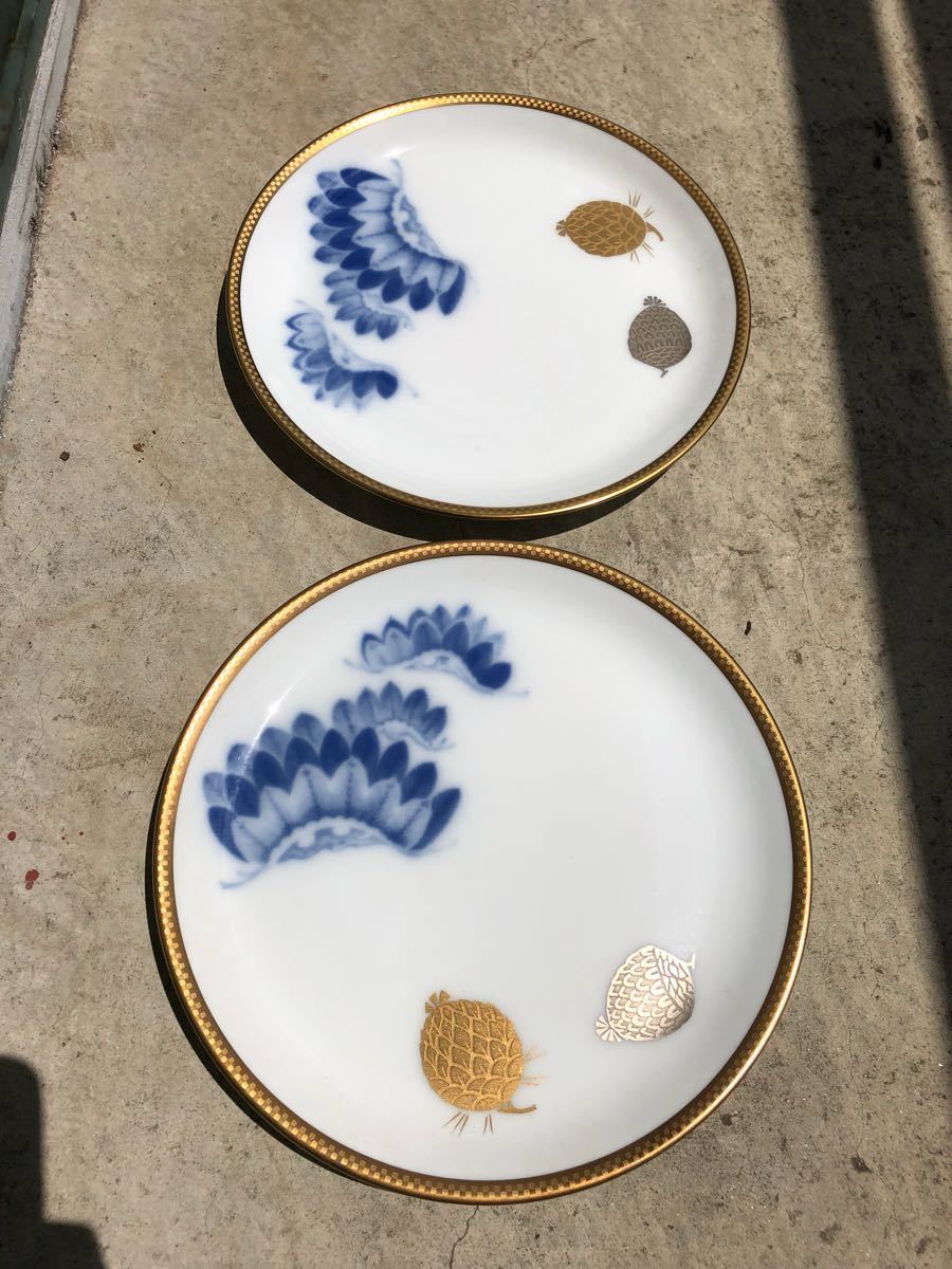 OKURA CHINA 青い風景と犬の皿 OKURA 皿2個セット 2枚セット